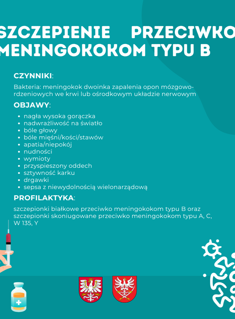 Plakat omawiający program szczepień przeciwko meningokokom typu „B”